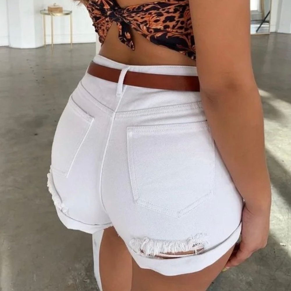 Tiger Mist High Waisted Denim White Shorts